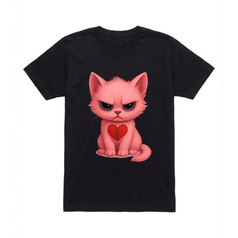 T-Shirt Short Sleeve Pink Kitty Broken Heart